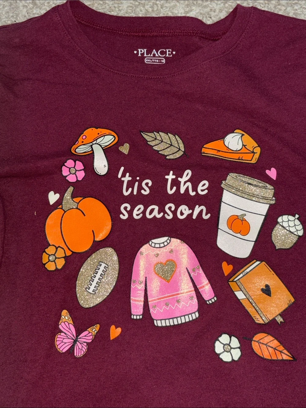 The Children's Place Burgundy Long Sleeve 'Tis The Season Graphic Tee